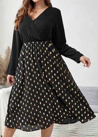 Черное кэжуал платье клеш SHEIN в горошек