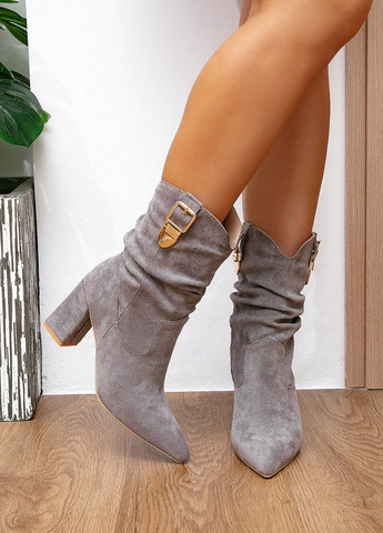 Серые осенние ботильоны SHEIN