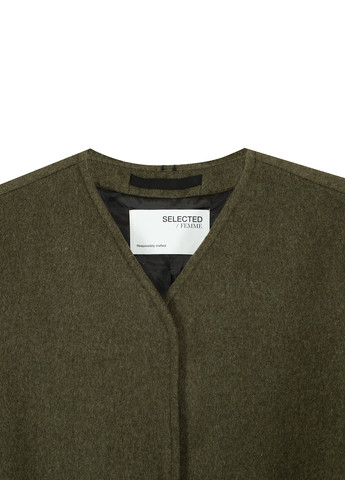 Оливковое (хаки) демисезонное Пальто однобортное Selected Femme