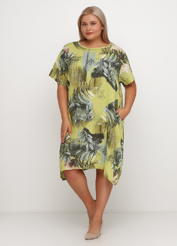 Салатовое кэжуал платье платье-футболка Pronto Moda с цветочным принтом