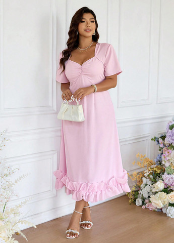 Розовое праздничный, вечернее платье а-силуэт SHEIN однотонное