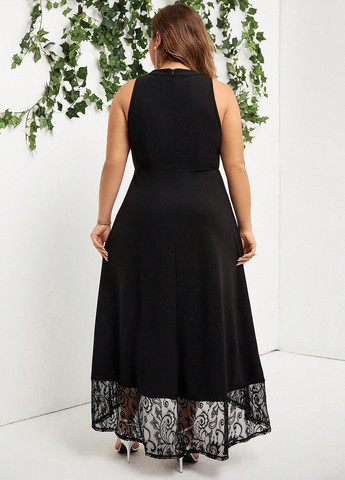 Чорна вечірня сукня кльош, на запах SHEIN однотонна