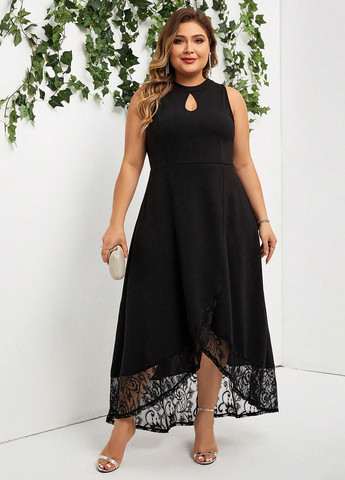 Чорна вечірня сукня кльош, на запах SHEIN однотонна