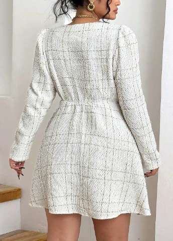 Молочное кэжуал платье а-силуэт SHEIN в клетку