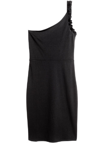 Черное коктейльное платье на одно плечо H&M однотонное