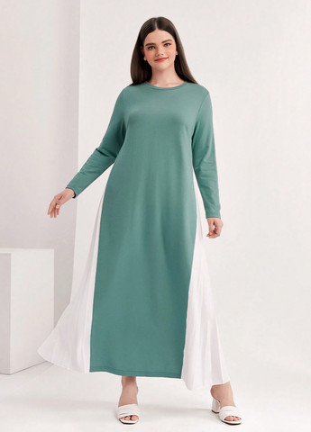 Светло-бирюзовое кэжуал платье платье-свитшот, плиссированное SHEIN однотонное