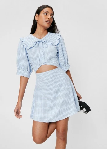 Голубое кэжуал платье клеш Boohoo в клетку