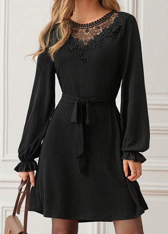 Черное кэжуал платье а-силуэт SHEIN однотонное