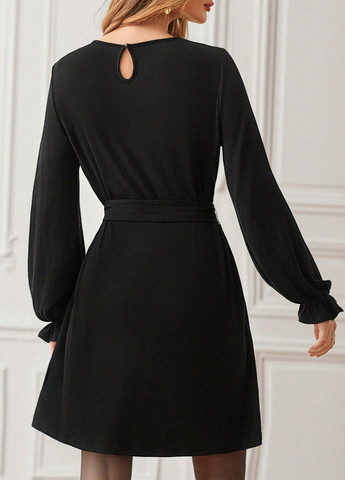 Черное кэжуал платье а-силуэт SHEIN однотонное