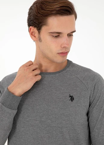 Сірий світшот U.S. Polo Assn. меланж вишивка (315070568)
