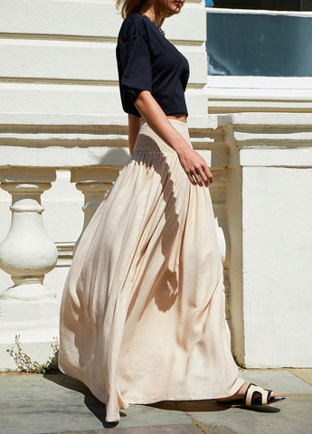 Бежевая праздничный, кэжуал однотонная юбка SHEIN а-силуэта (трапеция)