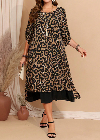 Комбінована кежуал сукня а-силует SHEIN леопардовий