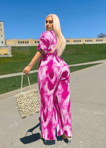 Комбінезон SHEIN комбінезон-брюки тай-дай рожево-ліловий кежуал поліестер