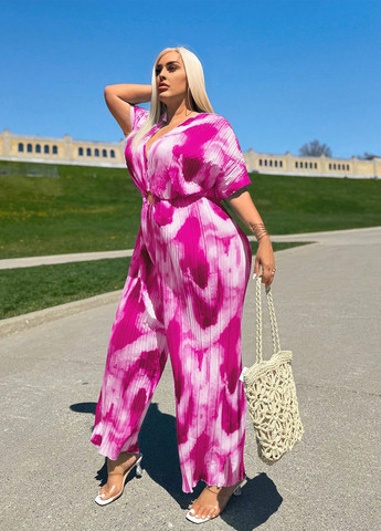 Комбінезон SHEIN комбінезон-брюки тай-дай рожево-ліловий кежуал поліестер