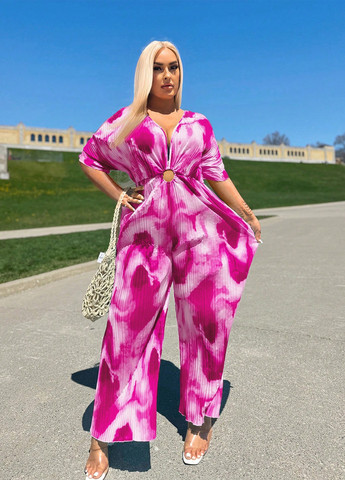 Комбінезон SHEIN комбінезон-брюки тай-дай рожево-ліловий кежуал поліестер