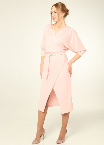 Светло-розовое кэжуал платье с длинным рукавом Majaly однотонное
