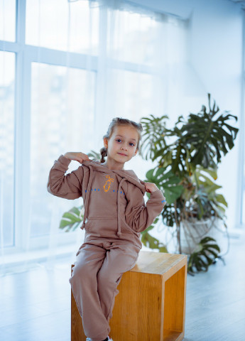 Бежевый демисезонный детский спортивный трикотажный костюм дивне поруч на девочку мокко брючный Zabavka