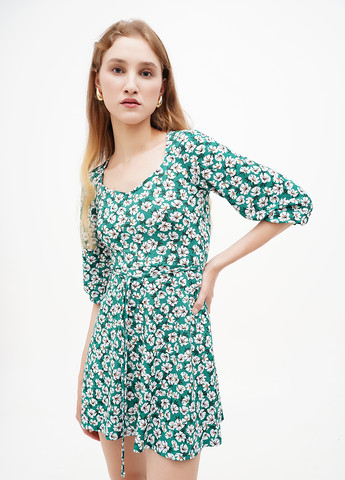 Зеленое кэжуал платье клеш Terranova с цветочным принтом