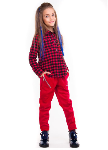 Красная кэжуал рубашка в клетку Sofia Shelest с длинным рукавом