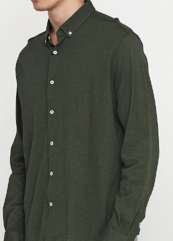 Темно-зеленая кэжуал рубашка меланж Massimo Dutti с длинным рукавом
