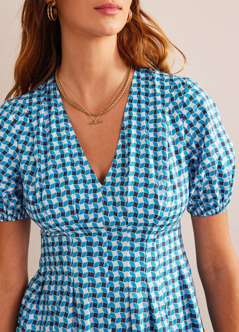 Голубое кэжуал платье Boden с геометрическим узором