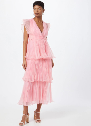 Розовое вечернее платье с открытой спиной, плиссированное True Decadence однотонное