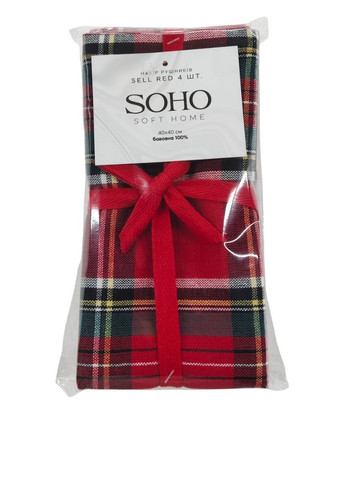 Рушник (4 шт.), 40х40 см Soho клітинка червоний