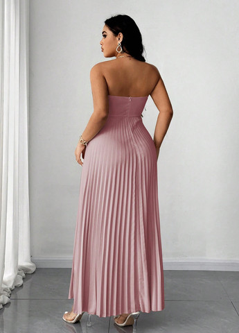 Світло-лілова вечірня, святковий сукня кльош, бандо, з корсетом, з відкритими плечима, плісована, з відкритою спиною SHEIN однотонна