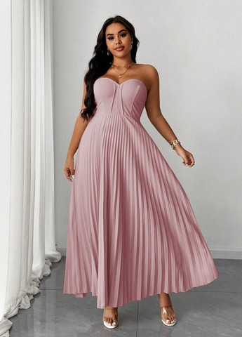 Світло-лілова вечірня, святковий сукня кльош, бандо, з корсетом, з відкритими плечима, плісована, з відкритою спиною SHEIN однотонна