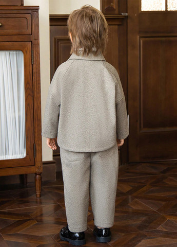 Серый демисезонный костюм (куртка-рубашка, брюки) SHEIN