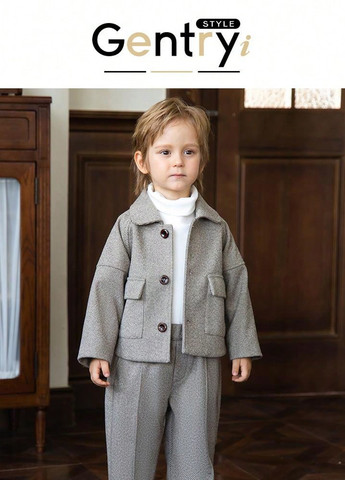 Серый демисезонный костюм (куртка-рубашка, брюки) SHEIN