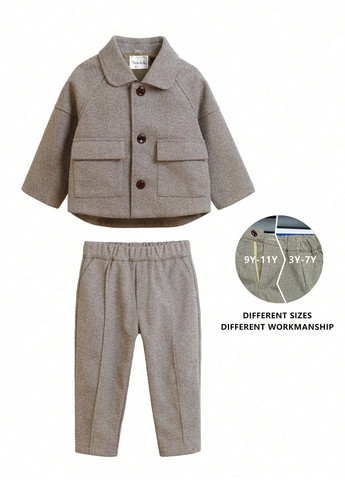 Серый демисезонный костюм (куртка-рубашка, брюки) SHEIN