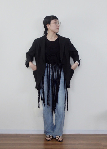 Черный женский жакет Uniqlo однотонный - демисезонный