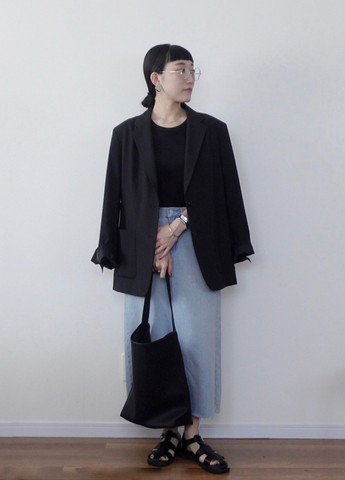 Черный женский жакет Uniqlo однотонный - демисезонный