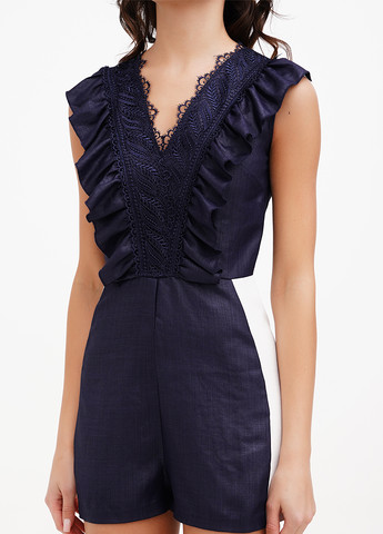 Комбинезон Sassofono Club комбинезон-шорты однотонный тёмно-синий кэжуал полиэстер