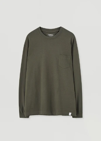 Лонгслів Pull & Bear однотонний сіро-зелений кежуали бавовна, трикотаж
