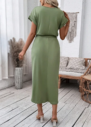 Зеленое кэжуал платье SHEIN однотонное