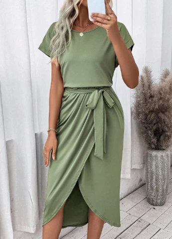 Зеленое кэжуал платье SHEIN однотонное