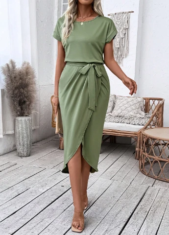 Зеленое кэжуал платье SHEIN однотонное