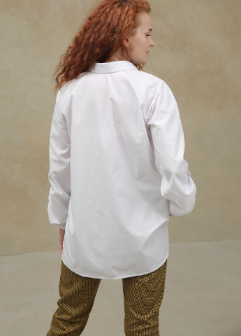 Белая демисезонная белая блуза-туника с рукавом реглан и вышивкой "тату кота" INNOE Блузка