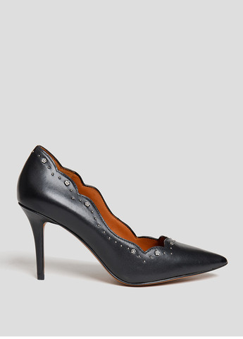 Черные женские кэжуал туфли фестоны, с заклепками на высоком каблуке американские - фото