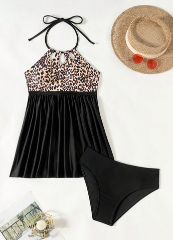 Черный летний купальник (платье, трусики) купальник-платье SHEIN