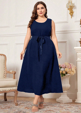 Темно-синий летний комплект (платье, накидка) SHEIN