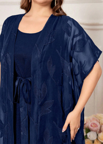 Темно-синий летний комплект (платье, накидка) SHEIN