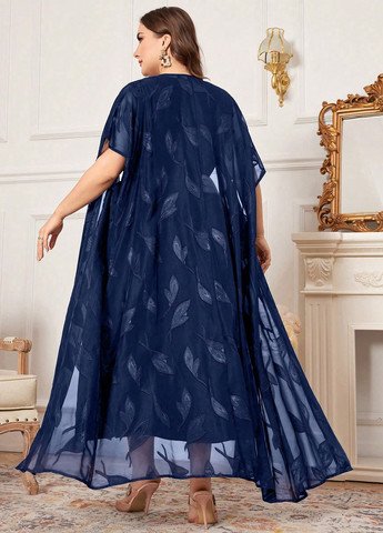 Темно-синий летний комплект (платье, накидка) SHEIN