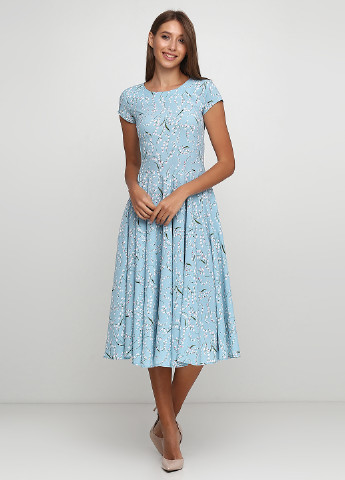 Блакитна коктейльна плаття, сукня а-силует Florens з малюнком