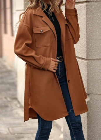 Світло-коричневе демісезонне Пальто пальто-сорочка SHEIN