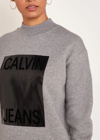 Светло-серое кэжуал платье платье-свитшот Calvin Klein меланжевое