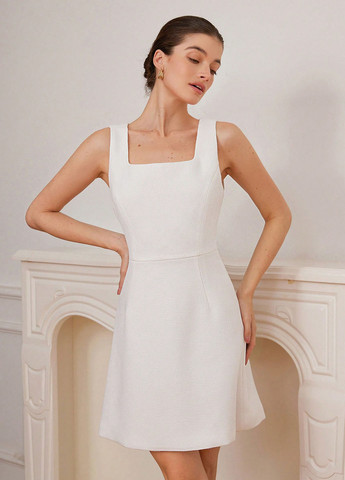 Белое кэжуал платье а-силуэт SHEIN однотонное