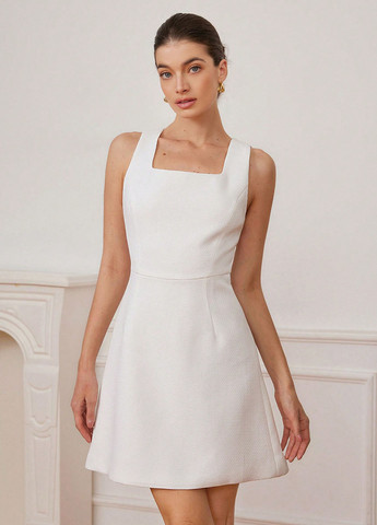 Белое кэжуал платье а-силуэт SHEIN однотонное